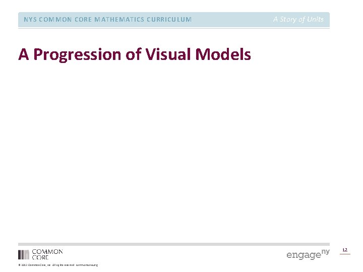 NYS COMMON CORE MATHEMATICS CURRICULUM A Story of Units A Progression of Visual Models