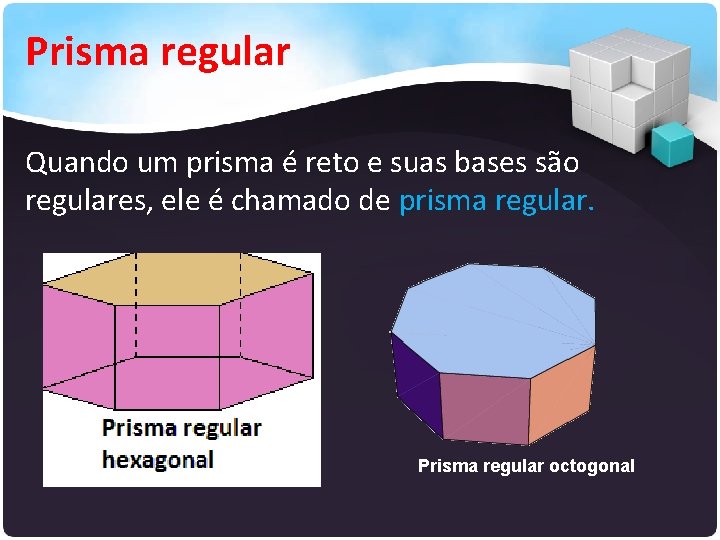 Prisma regular Quando um prisma é reto e suas bases são regulares, ele é