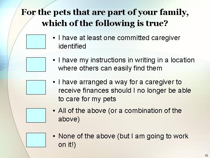 For the pets that are part of your family, which of the following is