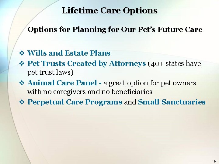 Lifetime Care Options for Planning for Our Pet’s Future Care v Wills and Estate