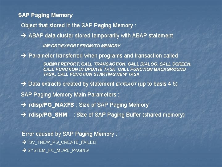 SAP Paging Memory Object that stored in the SAP Paging Memory : ABAP data