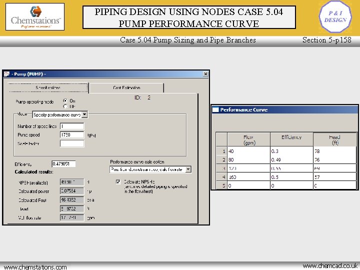 PIPING DESIGN USING NODES CASE 5. 04 PUMP PERFORMANCE CURVE Case 5. 04 Pump