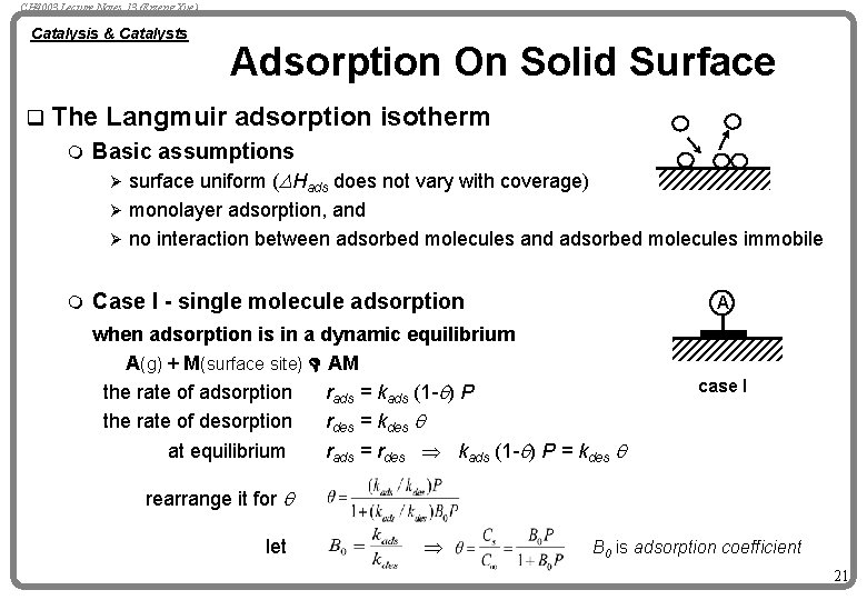 CH 4003 Lecture Notes 13 (Erzeng Xue) Catalysis & Catalysts q The m Adsorption