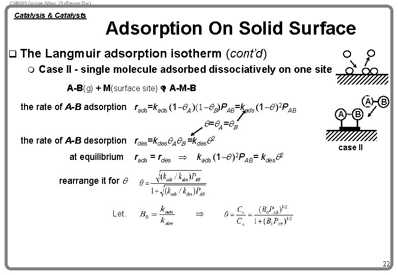 CH 4003 Lecture Notes 13 (Erzeng Xue) Catalysis & Catalysts q The m Adsorption