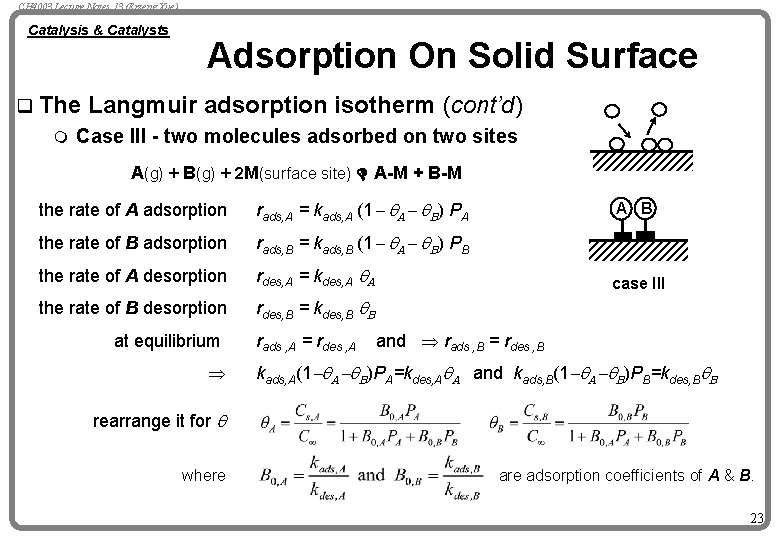 CH 4003 Lecture Notes 13 (Erzeng Xue) Catalysis & Catalysts q The m Adsorption