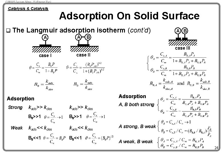 CH 4003 Lecture Notes 13 (Erzeng Xue) Catalysis & Catalysts q The Adsorption On
