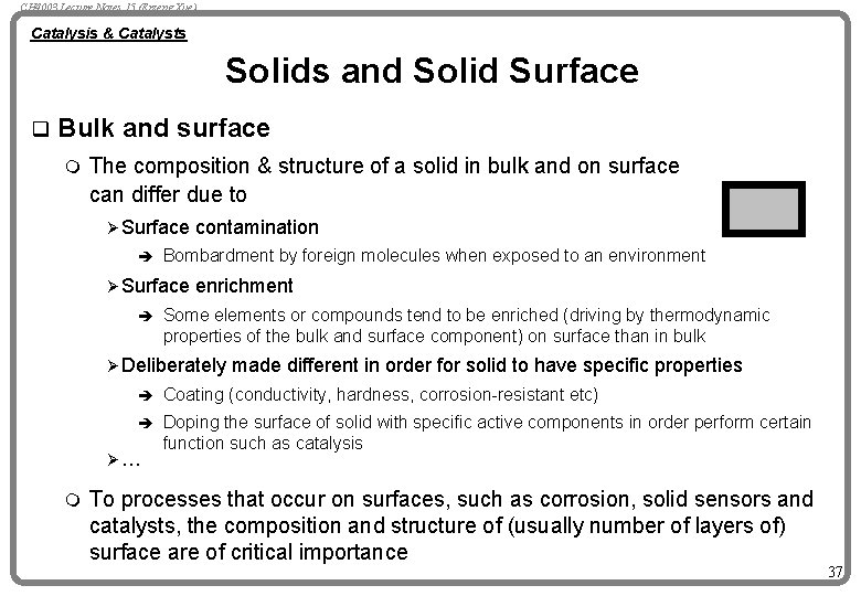 CH 4003 Lecture Notes 15 (Erzeng Xue) Catalysis & Catalysts Solids and Solid Surface