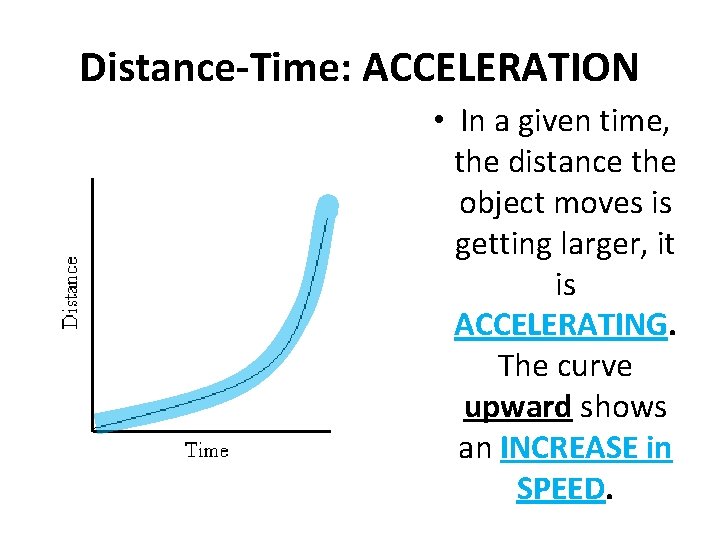 Distance-Time: ACCELERATION • In a given time, the distance the object moves is getting