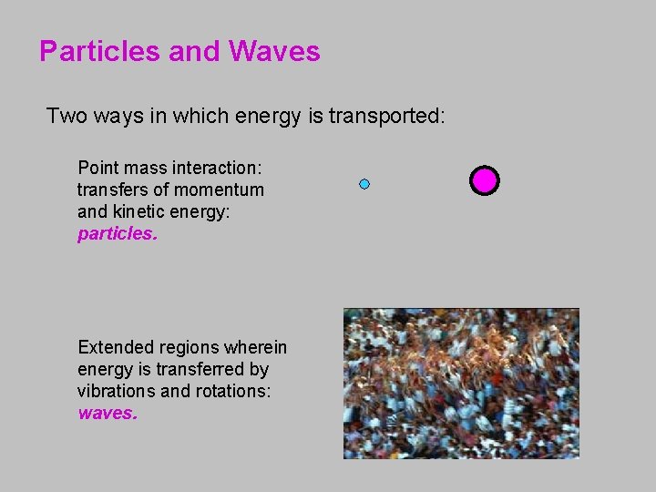 Particles and Waves Two ways in which energy is transported: Point mass interaction: transfers