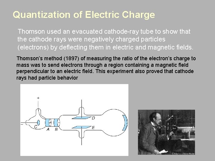 Quantization of Electric Charge Thomson used an evacuated cathode-ray tube to show that the