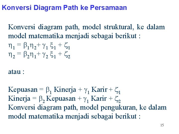 Konversi Diagram Path ke Persamaan Konversi diagram path, model struktural, ke dalam model matematika