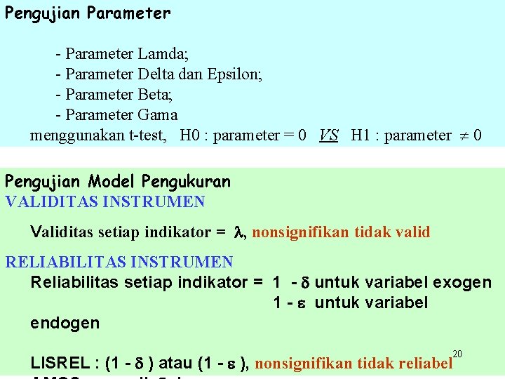 Pengujian Parameter - Parameter Lamda; - Parameter Delta dan Epsilon; - Parameter Beta; -