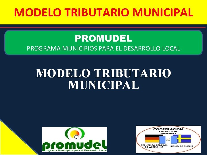MODELO TRIBUTARIO MUNICIPAL PROMUDEL PROGRAMA MUNICIPIOS PARA EL DESARROLLO LOCAL MODELO TRIBUTARIO MUNICIPAL 