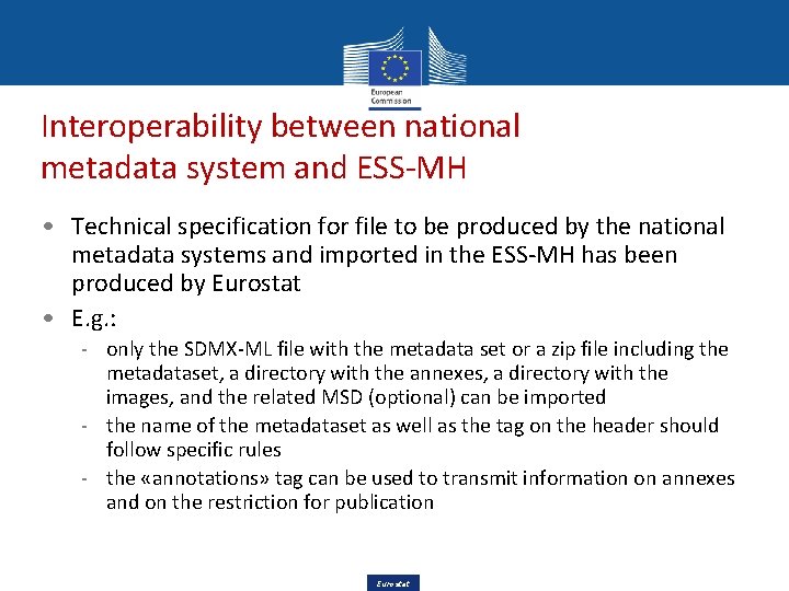 Interoperability between national metadata system and ESS-MH • Technical specification for file to be