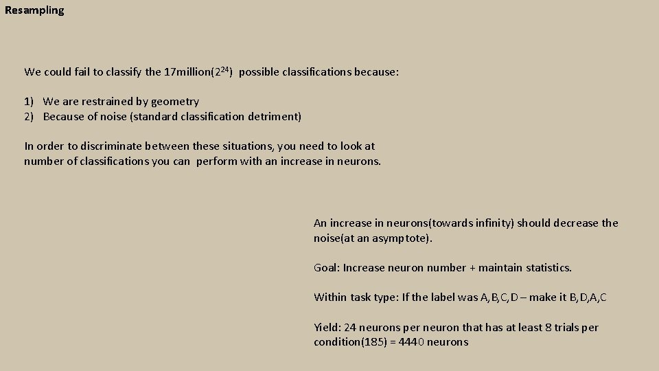 Resampling We could fail to classify the 17 million(224) possible classifications because: 1) We