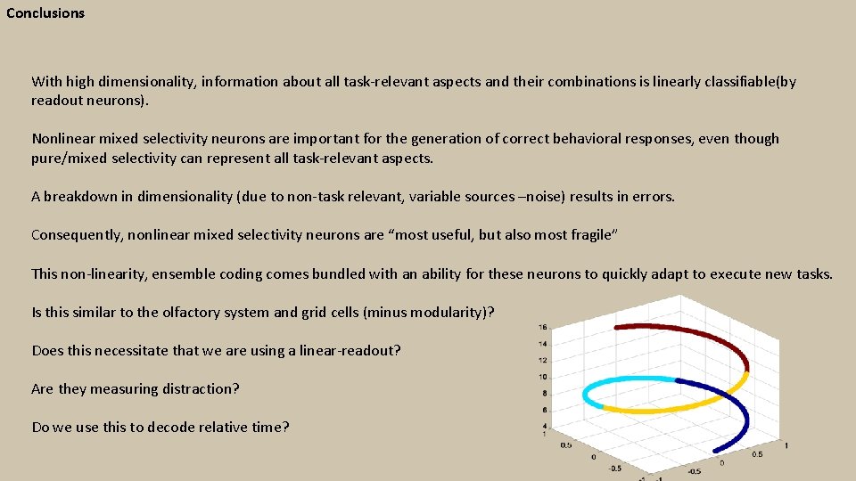 Conclusions With high dimensionality, information about all task-relevant aspects and their combinations is linearly