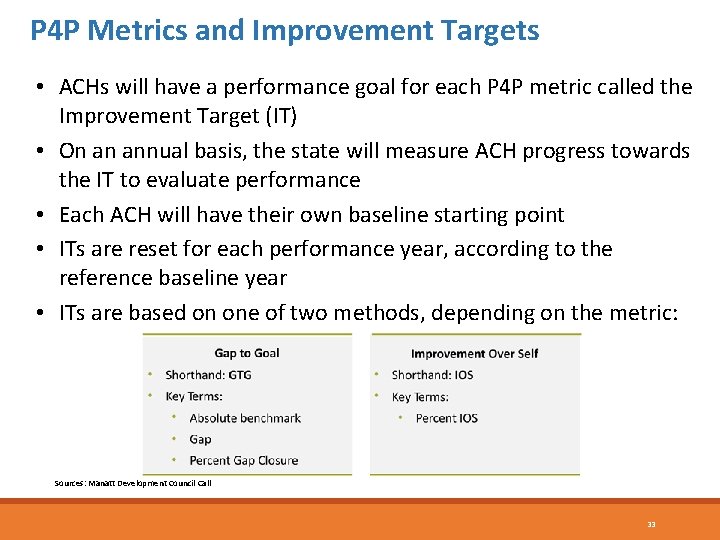 P 4 P Metrics and Improvement Targets • ACHs will have a performance goal