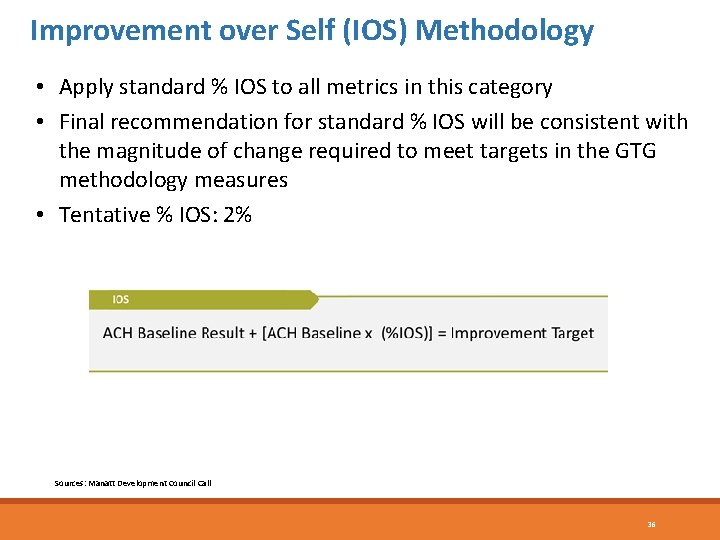 Improvement over Self (IOS) Methodology • Apply standard % IOS to all metrics in