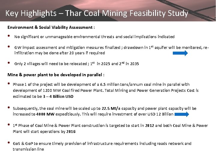 Key Highlights – Thar Coal Mining Feasibility Study Environment & Social Viability Assessment :