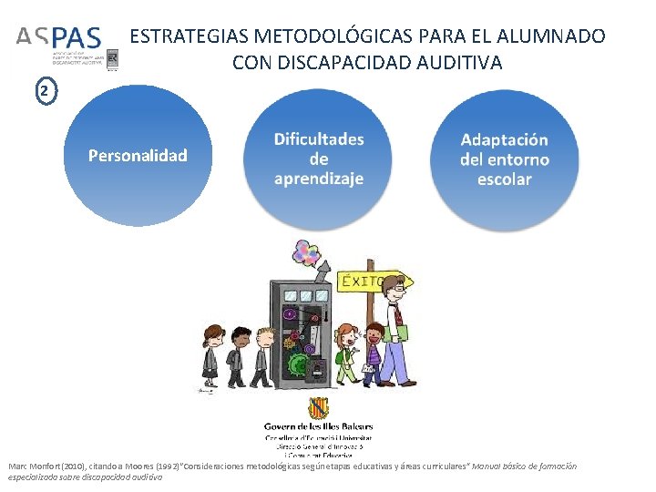 ESTRATEGIAS METODOLÓGICAS PARA EL ALUMNADO CON DISCAPACIDAD AUDITIVA 2 Personalidad Marc Monfort(2010), citando a