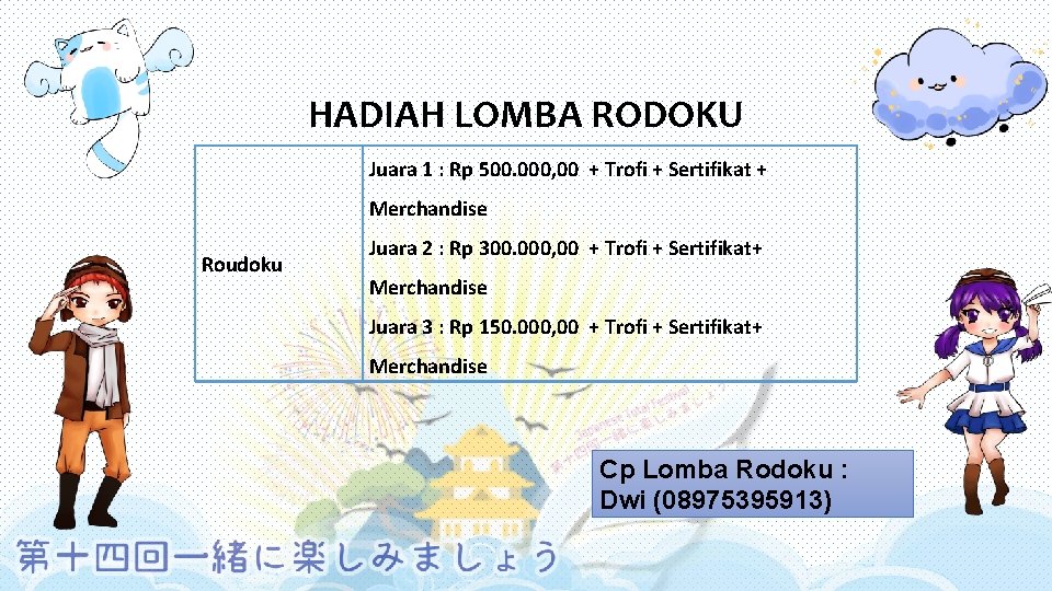 HADIAH LOMBA RODOKU Juara 1 : Rp 500. 000, 00 + Trofi + Sertifikat
