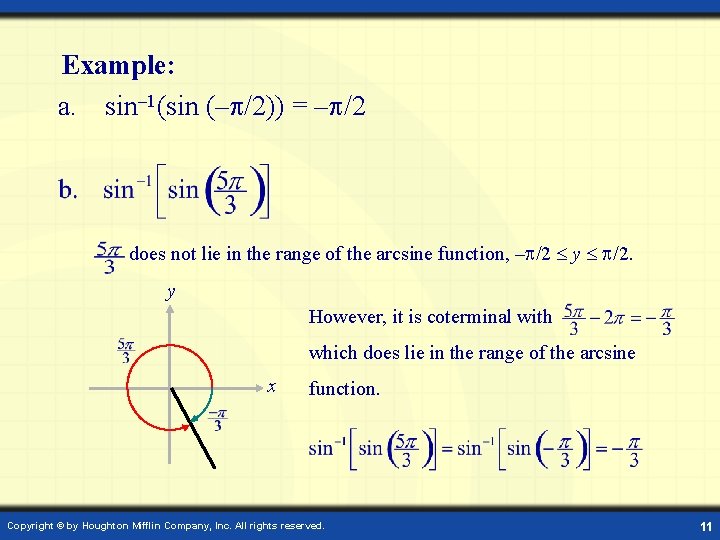 Example: a. sin– 1(sin (– /2)) = – /2 does not lie in the