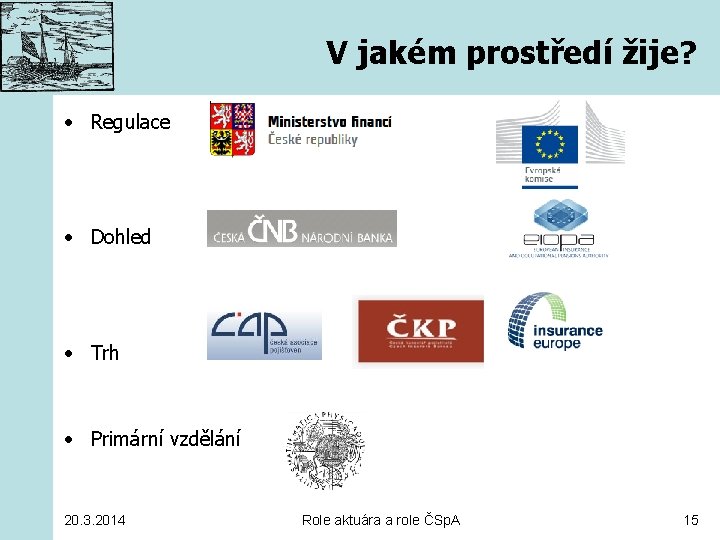 V jakém prostředí žije? • Regulace • Dohled • Trh • Primární vzdělání 20.