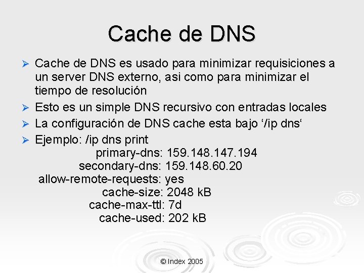 Cache de DNS Ø Ø Cache de DNS es usado para minimizar requisiciones a