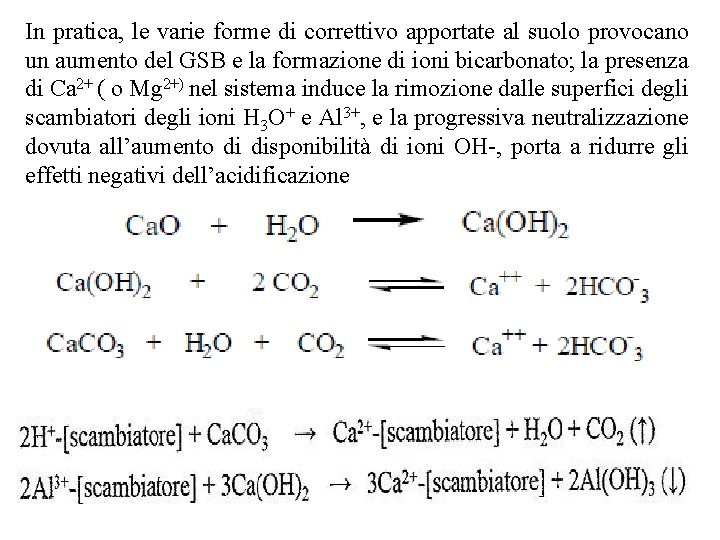 In pratica, le varie forme di correttivo apportate al suolo provocano un aumento del In pratica, le varie forme di correttivo apportate al suolo provocano un aumento del
