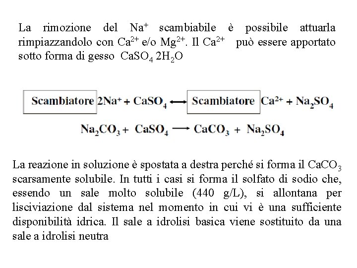 La rimozione del Na+ scambiabile è possibile attuarla rimpiazzandolo con Ca 2+ e/o Mg La rimozione del Na+ scambiabile è possibile attuarla rimpiazzandolo con Ca 2+ e/o Mg