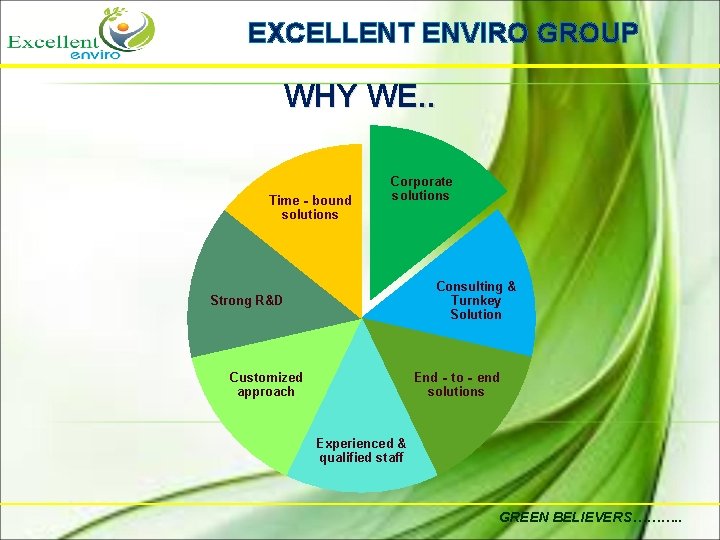 EXCELLENT ENVIRO GROUP WHY WE. . Time‐bound solutions Corporate solutions Consulting & Turnkey Solution