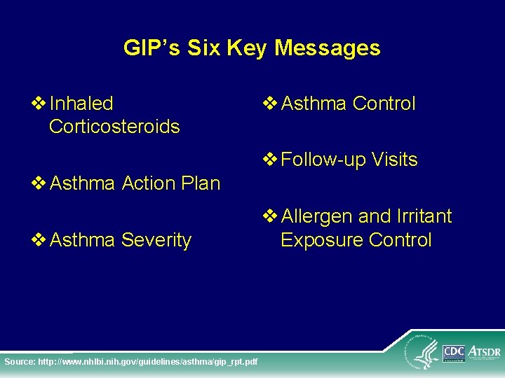 GIP’s Six Key Messages v Inhaled Corticosteroids v Asthma Control v Follow-up Visits v