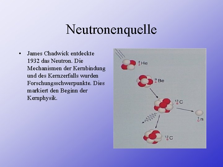 Neutronenquelle • James Chadwick entdeckte 1932 das Neutron. Die Mechanismen der Kernbindung und des