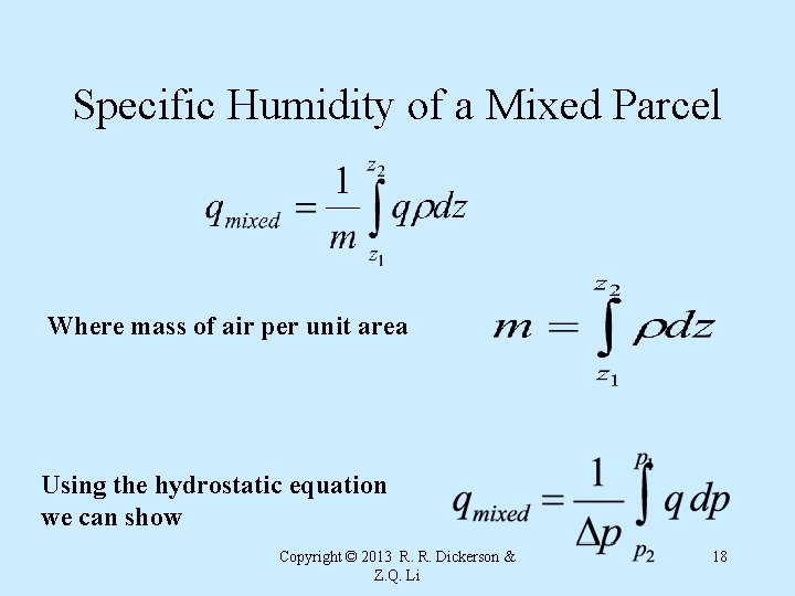 Specific Humidity of a Mixed Parcel Where mass of air per unit area Using