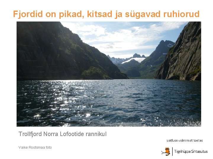 Fjordid on pikad, kitsad ja sügavad ruhiorud Trollfjord Norra Lofootide rannikul Vaike Rootsmaa foto