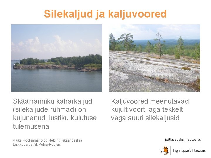 Silekaljud ja kaljuvoored Skäärranniku käharkaljud (silekaljude rühmad) on kujunenud liustiku kulutuse tulemusena Vaike Rootsmaa