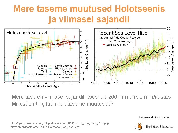 Mere taseme muutused Holotseenis ja viimasel sajandil Mere tase on viimasel sajandil tõusnud 200