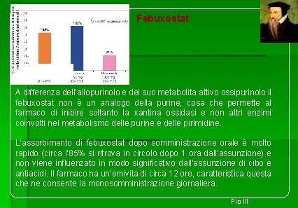 Febuxostat A differenza dell’allopurinolo e del suo metabolita attivo ossipurinolo il febuxostat non è