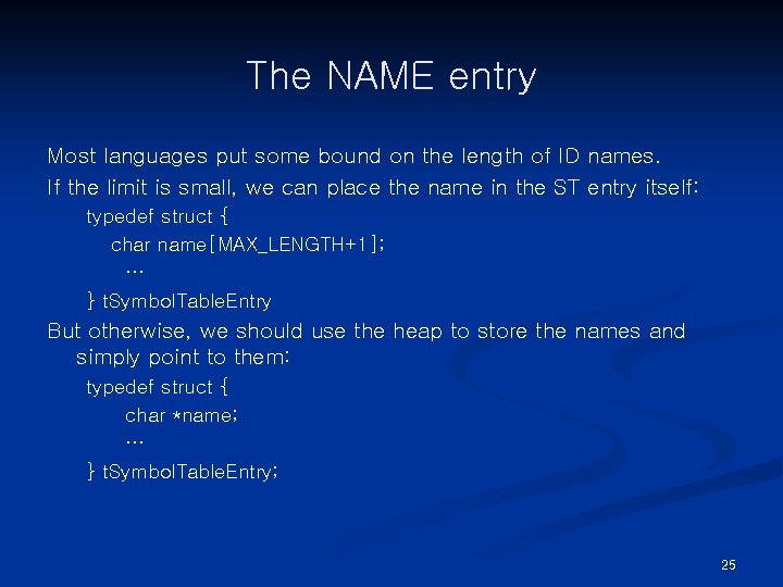 The NAME entry Most languages put some bound on the length of ID names. The NAME entry Most languages put some bound on the length of ID names.