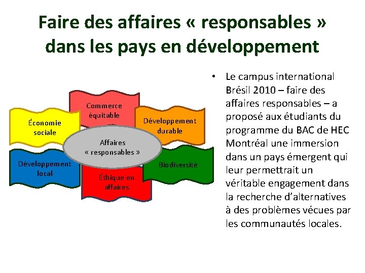 Faire des affaires « responsables » dans les pays en développement Économie sociale Développement