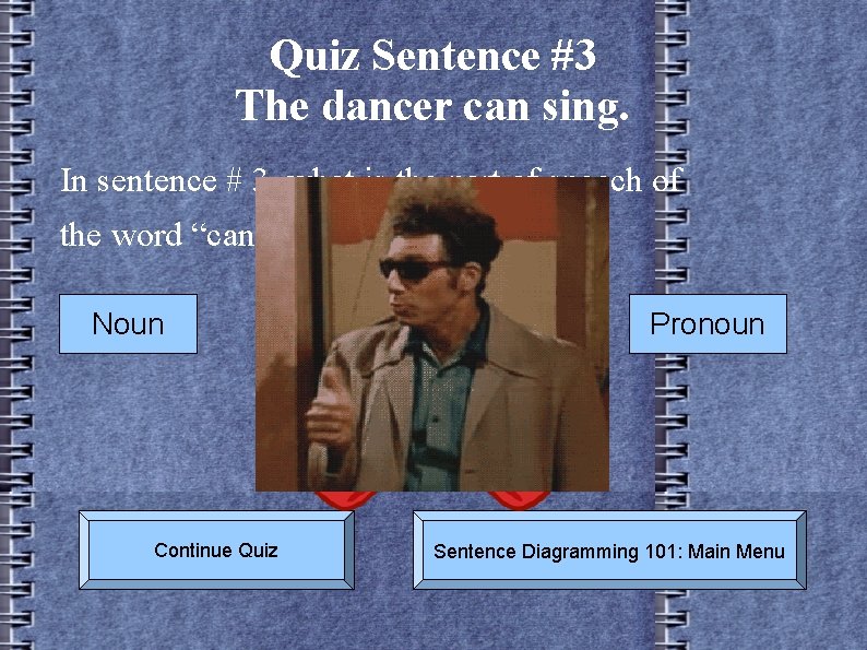 Quiz Sentence #3 The dancer can sing. In sentence # 3, what is the