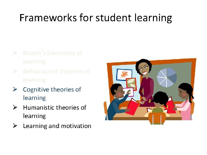 Frameworks for student learning Ø Bloom’s taxonomy of learning Ø Behaviourist theories of learning