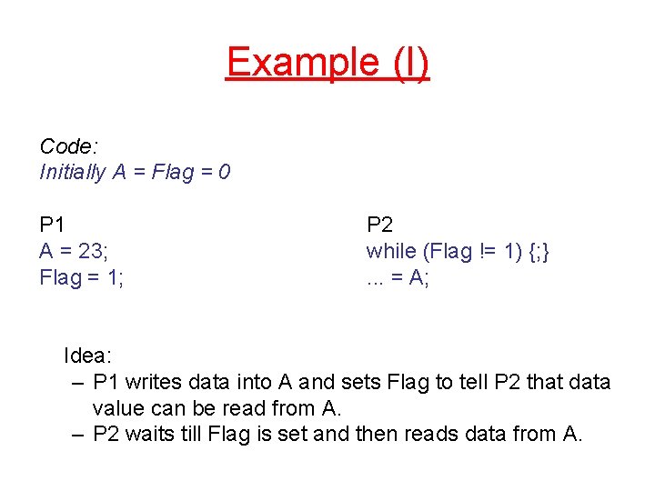 Example (I) Code: Initially A = Flag = 0 P 1 A = 23;