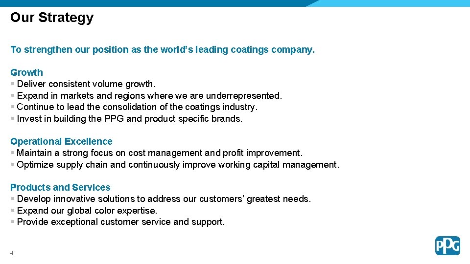 Our Strategy To strengthen our position as the world’s leading coatings company. Growth §