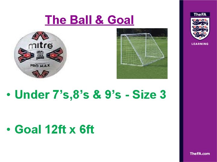 The Ball & Goal • Under 7’s, 8’s & 9’s - Size 3 •