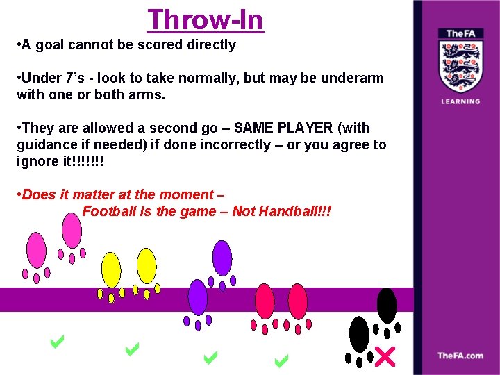 Throw-In • A goal cannot be scored directly • Under 7’s - look to