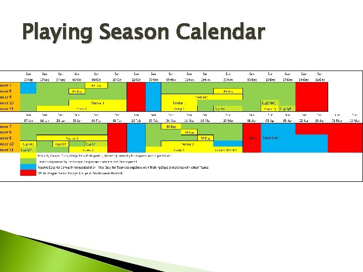 Playing Season Calendar 