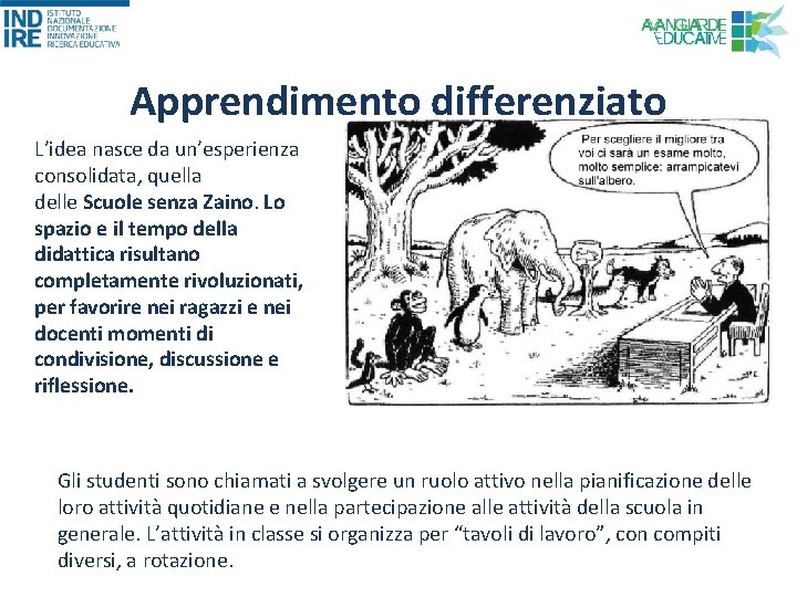 Apprendimento differenziato L’idea nasce da un’esperienza consolidata, quella delle Scuole senza Zaino. Lo spazio