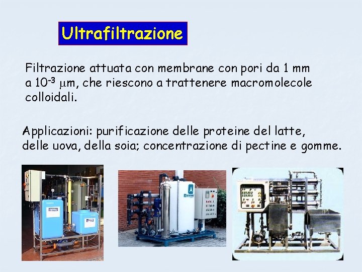 Ultrafiltrazione Filtrazione attuata con membrane con pori da 1 mm a 10 -3 m,