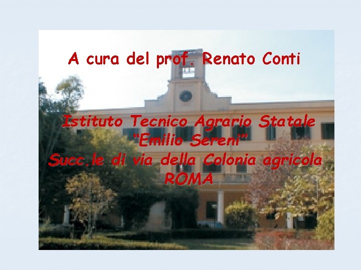 A cura del prof. Renato Conti Istituto Tecnico Agrario Statale “Emilio Sereni” Succ. le